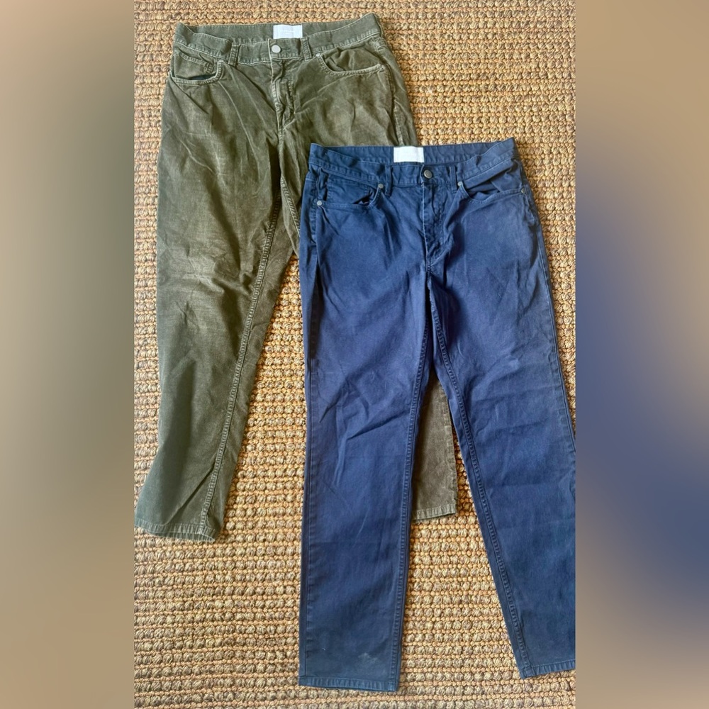 EUC Lot of 2 Pairs of Men’s Everlane Corduroy Green & Gray Pants 32x30 & 33x30